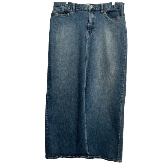 Gap Denim Maxi Skirt With Washwell Size 12 Blue Fitted High Rise Front Split - Picture 2 of 11